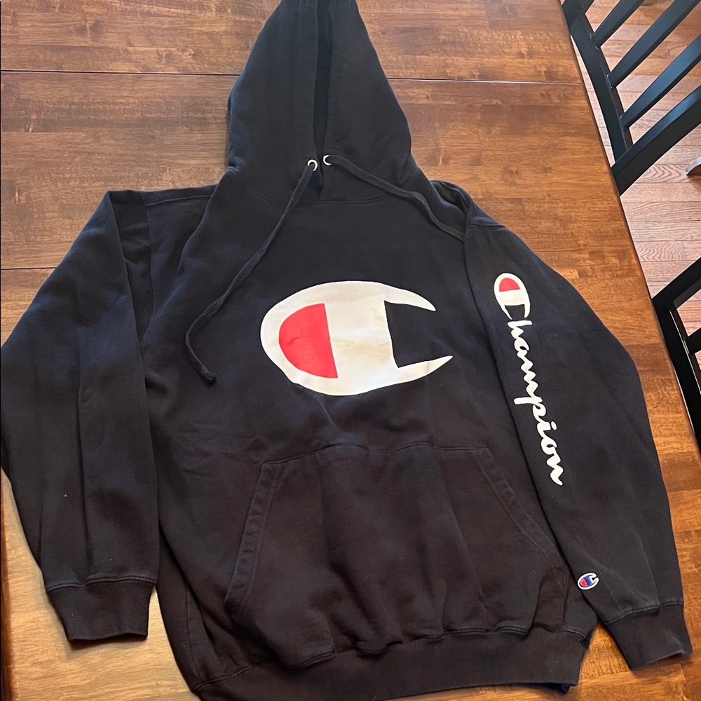 Champion Black Hoodie with Bold Logo